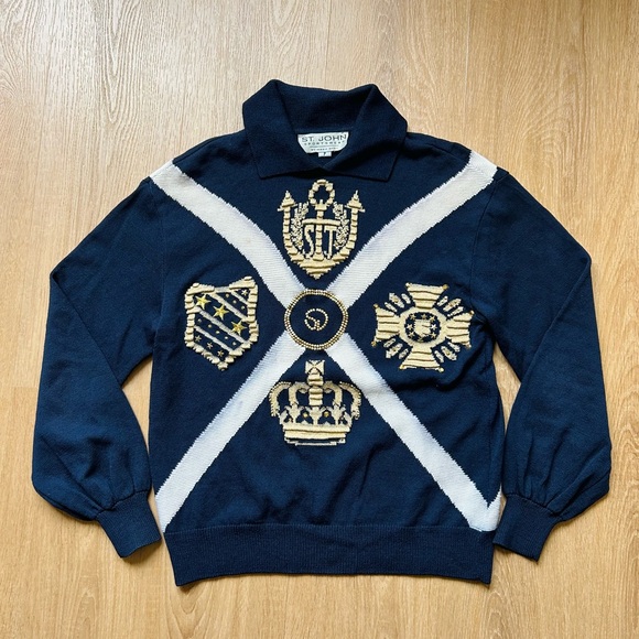 St. John Navy Sweater with Gold Accents